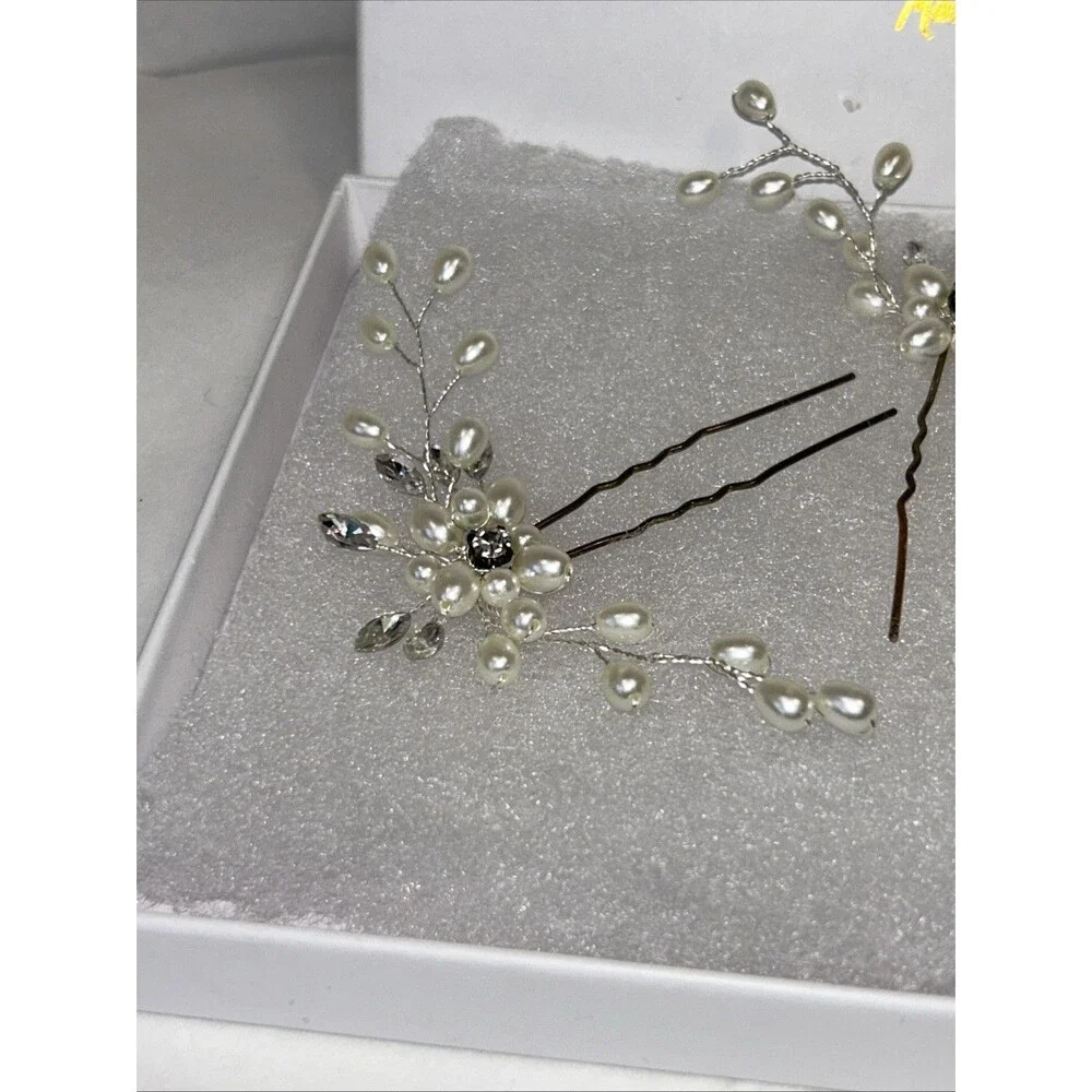 Hair Couture Hair Pins, set Of Three. Pearls and Crystal Wedding Prom Formal